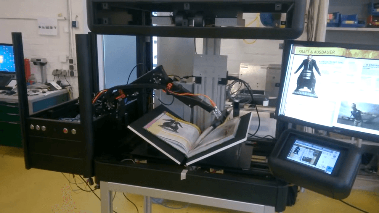 Buchscanner mit automatisiertem Umblätter-Roboter - Kostengünstige Robotik-Anwendung